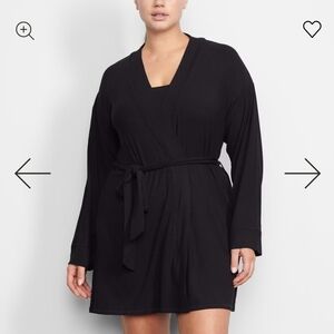Skims Soft Lounge Black Ribbed Robe Size XS